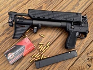 Keltec SUB2000 folding 9mm carbine that takes Glock mags.