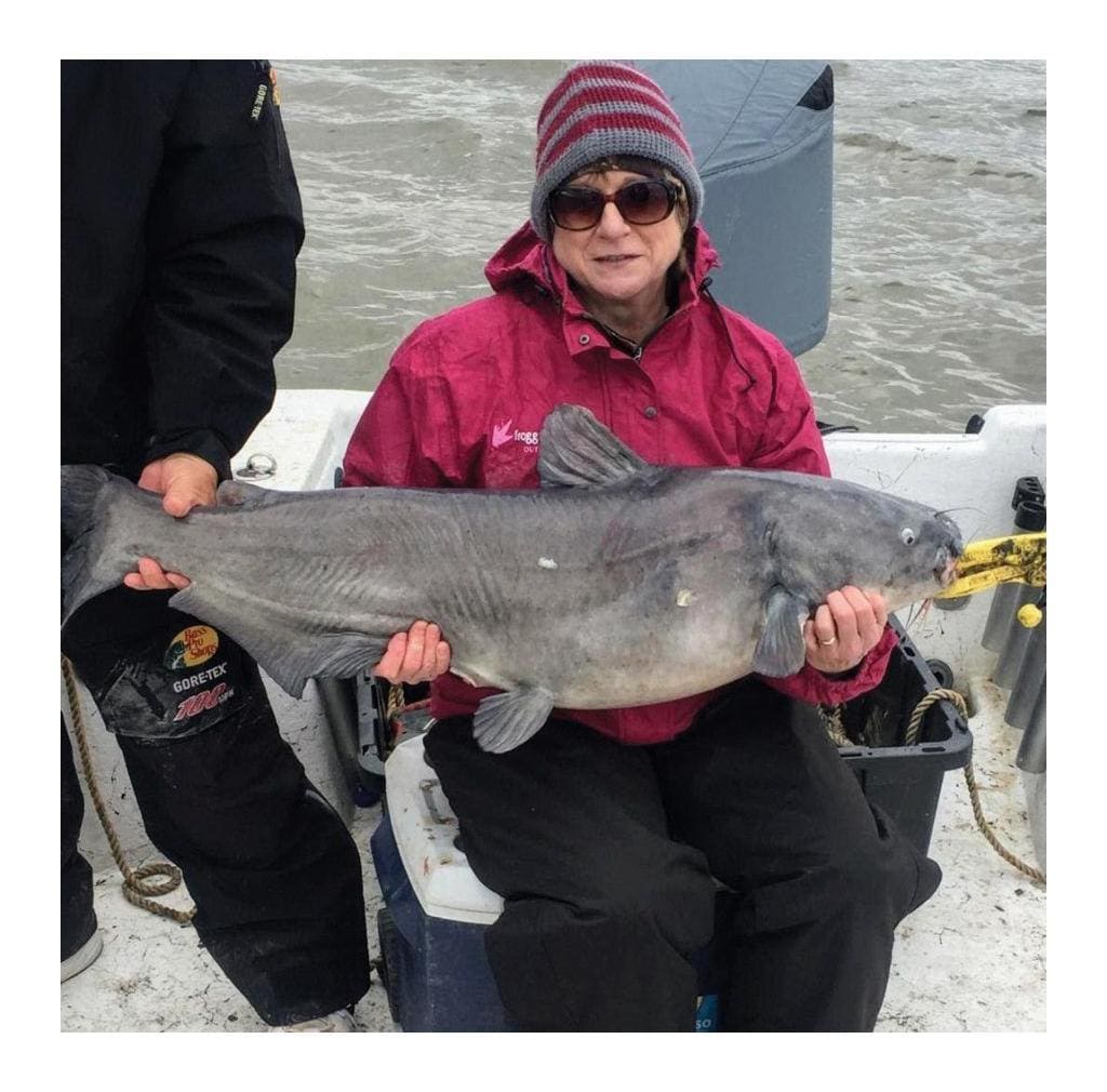 Lisa Barnet of New London caught this 41-pound catfish on a guided fishing trip on Lake Tawakoni.