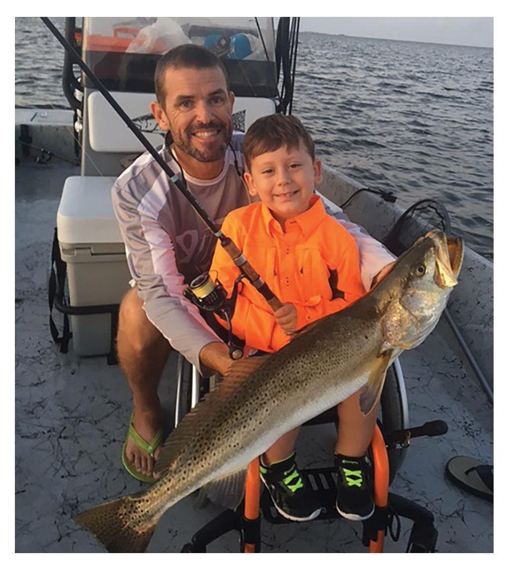 Five-year-old Evan Anderson caught this 31-inch trout while fishing on Corpus Christi Bay.