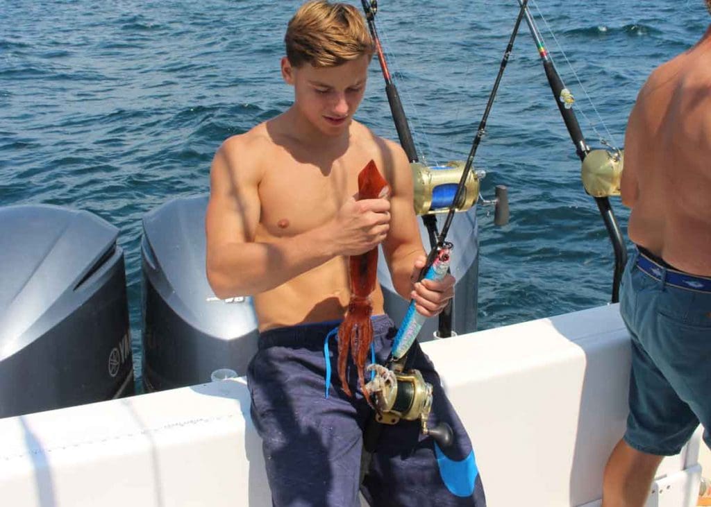 angler with squid