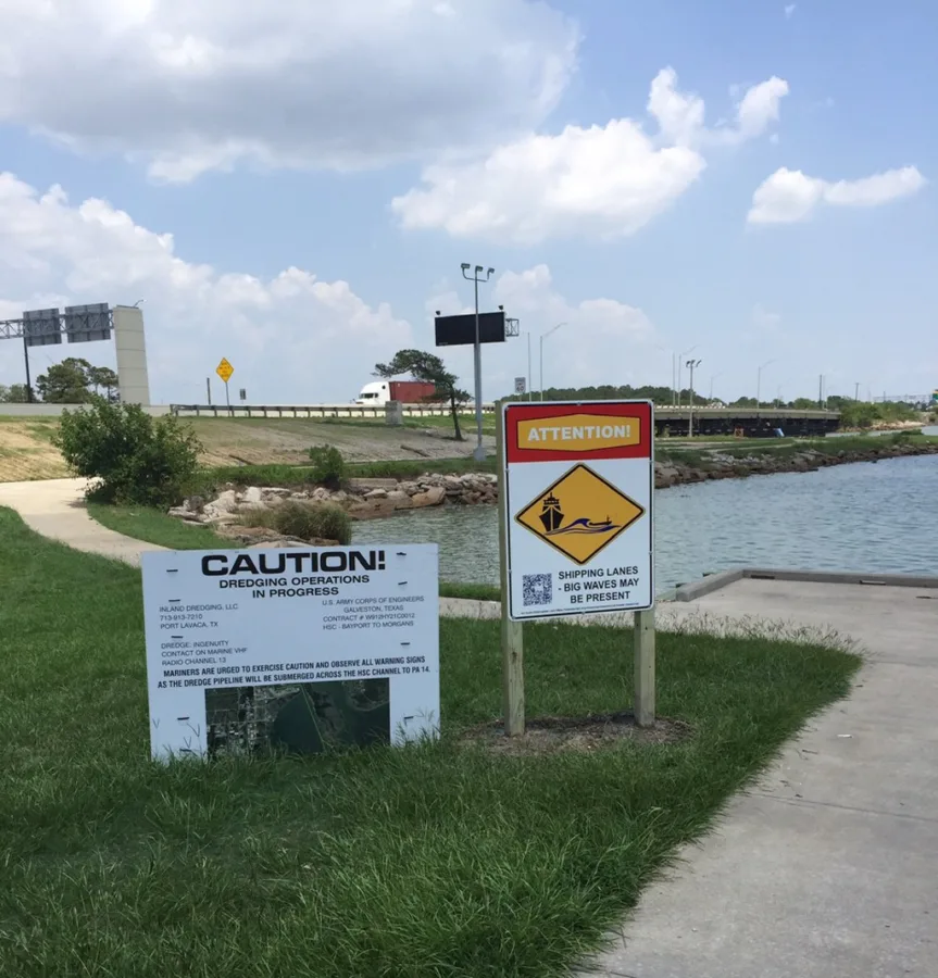 David Clark of the Lone Star Harbor Safety Committee submitted this photo of the new signs warning about wave dangers in the Houston-Galveston area.