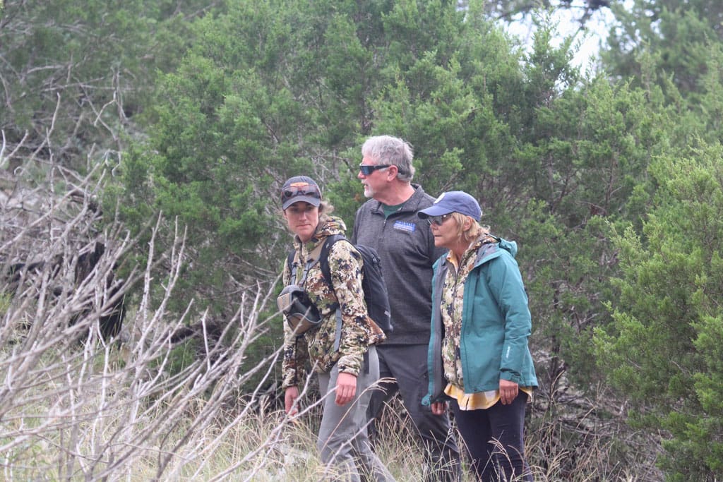 FTW Ranch instructor Doug Prichard guides some of the ladies through a mock blood trail during 2022 Women Hunt.