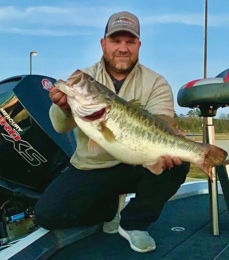 Jason Conn of Anna with ShareLunker 642. At 17.03 pounds, it was the eighth-heaviest bass ever caught in Texas.