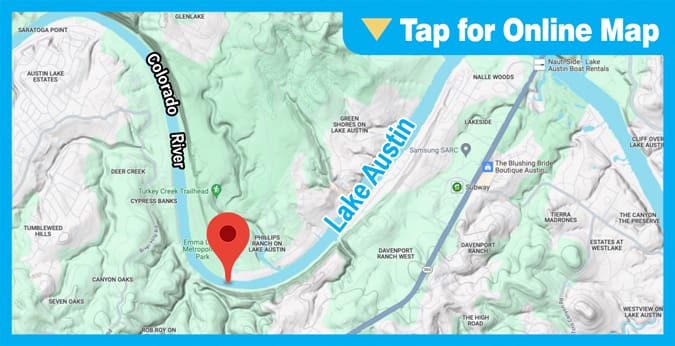 Lake Austin: Main Lake Rocks, Shade Trees, and Shaded Docks
