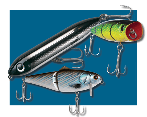 Clockwise from top: Walker, Popper, and Wake Bait.
