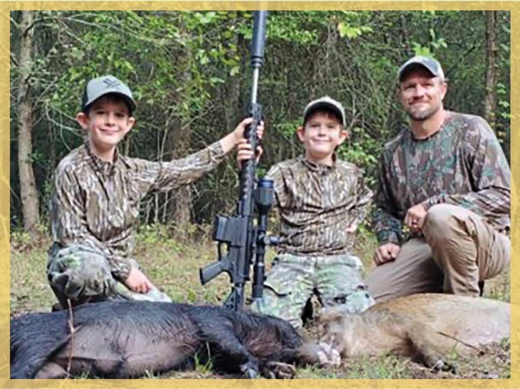 The author’s twin sons have killed dozens of hogs with an AR 10 which has minimal recoil.