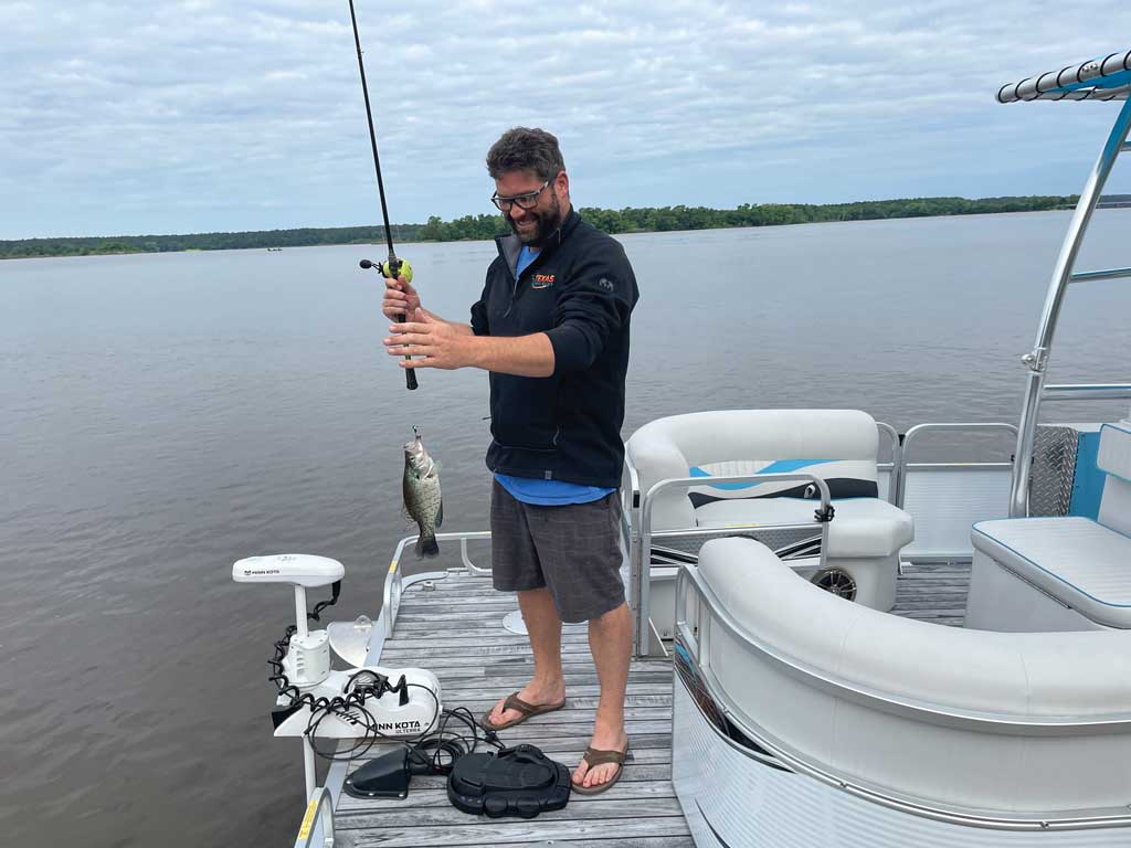 Find brushpiles loaded with crappie on Conroe and you’ll find big bass.