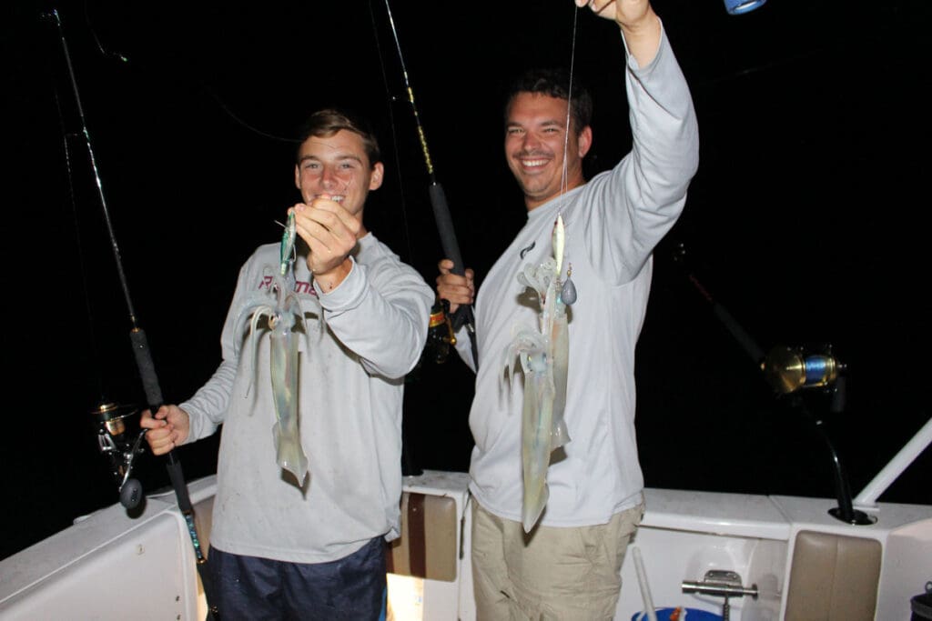 catching squid at night