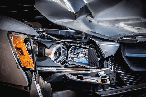 Close-up of a damaged car